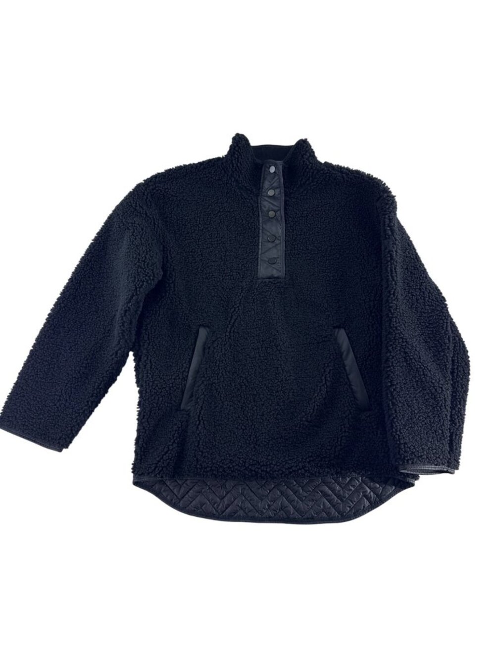 Athleta Cozy Sherpa Snap Sweatshirt Medium Black Quilted Chevron Pullover NWOT